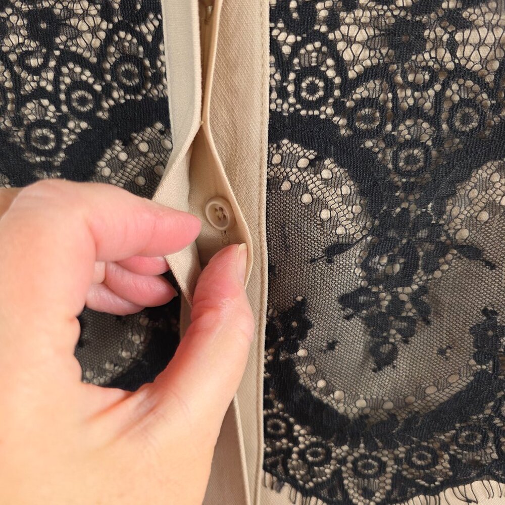 Anthropologie Long Sleeve Beige Playsuit Romper Women's Size Small Lace Accents - Picture 12 of 14
